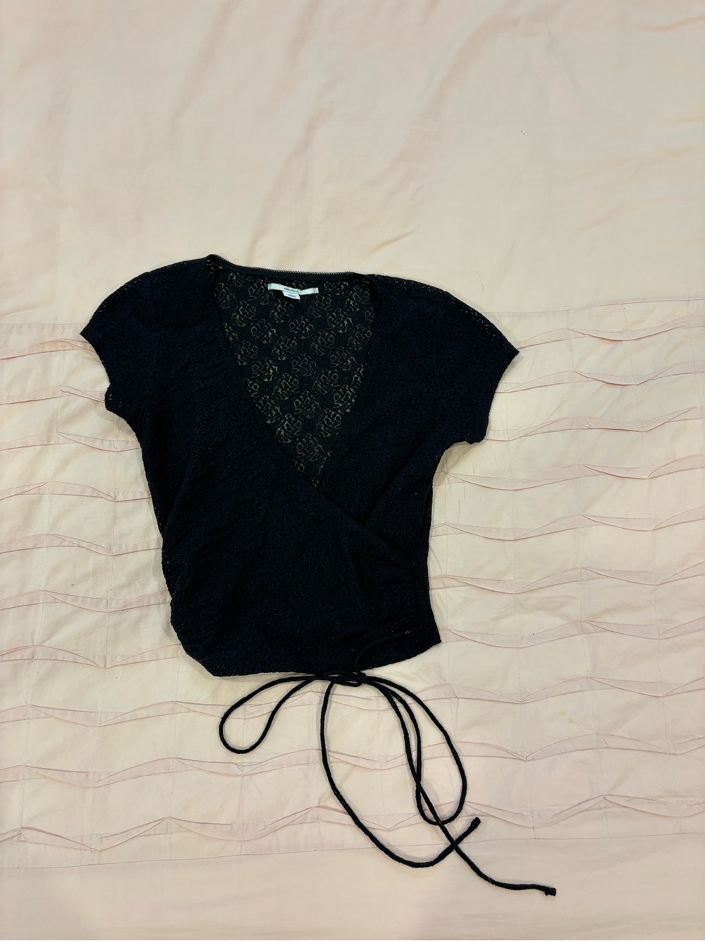 Kimchi Blue Black Lace Wrap Crop Top with Tie Detail